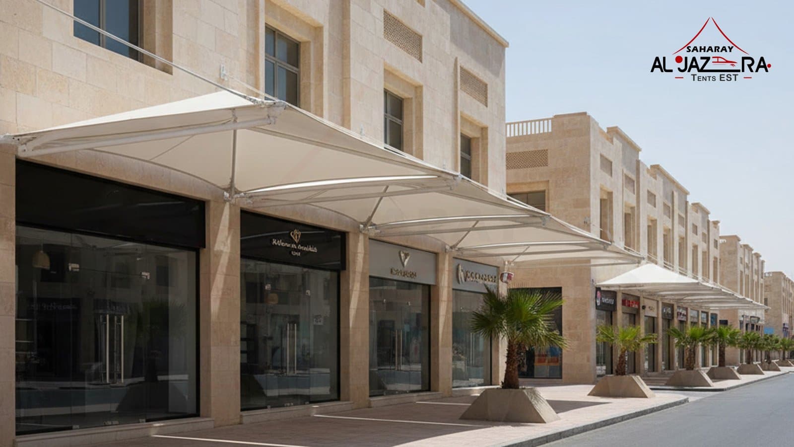 Modern Arabian-style store shade designs for shops and businesses. Elegant, durable shades offering superior UV and heat protection.
